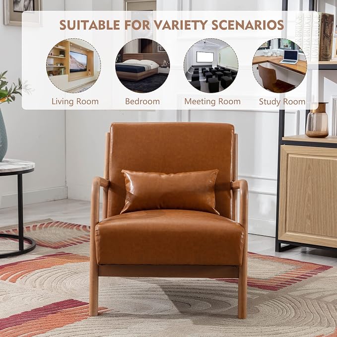 ANJ Mid Century Modern Accent Chair, PU Leather Reading Chair - Image 7