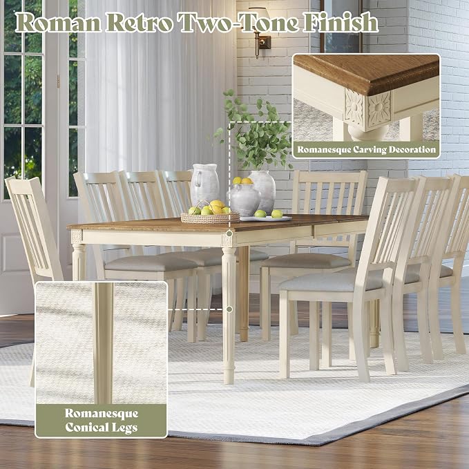 AMERLIFE 9-Piece Farmhouse Solid Wood Dining Table Set - Image 5