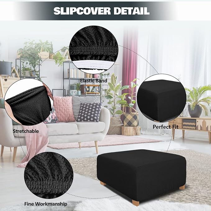 NeColorLife Rectangle Ottoman Cover Jacquard Fabric Slipcover Thick Stretchable - Image 2