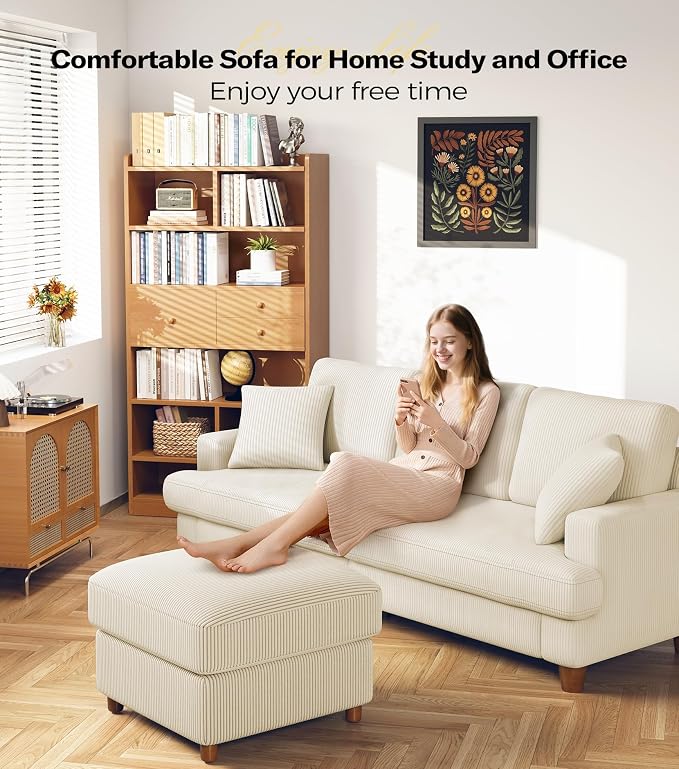 87in Corduroy Couch, Kidirect Sofa No Tool Assembly, Comfy Couches - Image 6