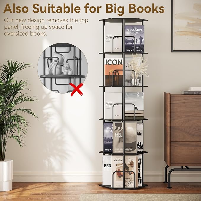 SUNMORY 5 Tier Rotating Bookshelf Tower, Revolving 360 ° Spinning Bookcase - Image 4