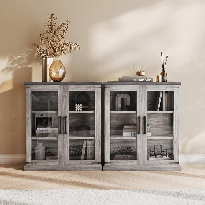 BELLEZE Set of 2 Glass Display Cabinet, Living Room, or Kitchen - Image 6