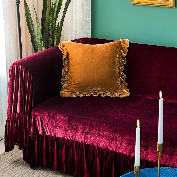 GLORY SEASON Velvet Sofa Cover Soft Decorative Luxurious Solid Exquisite Ruffle - Image 8