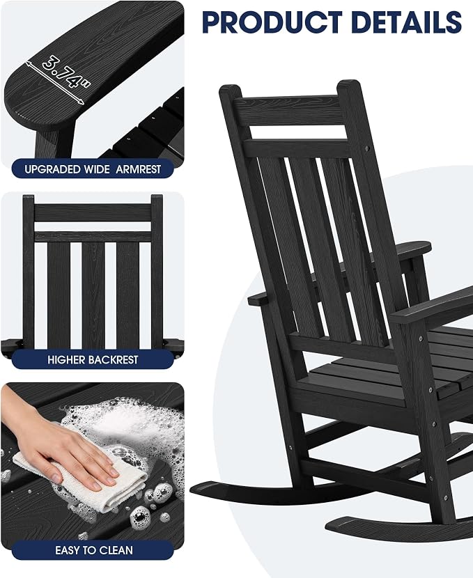 KINGYES Oversized Outdoor Rocking Chair Set of 2, All-Weather Patio Rocking - Image 6
