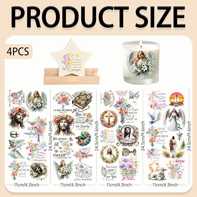 4 Sheets Rub on Transfers for Crafts, Bible Quotes Furniture Transfers for Wood - Image 2