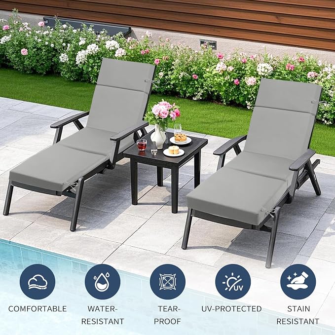 2 Pcs Outdoor Chaise Lounge Cushion 72" x 21" x 3", 4-Section Folding Patio - Image 4
