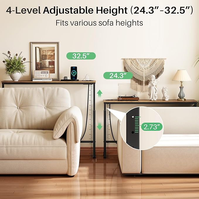 Kitstorack 102.3" Extra Long Behind Couch Table, Adjustable Height Narrow - Image 4