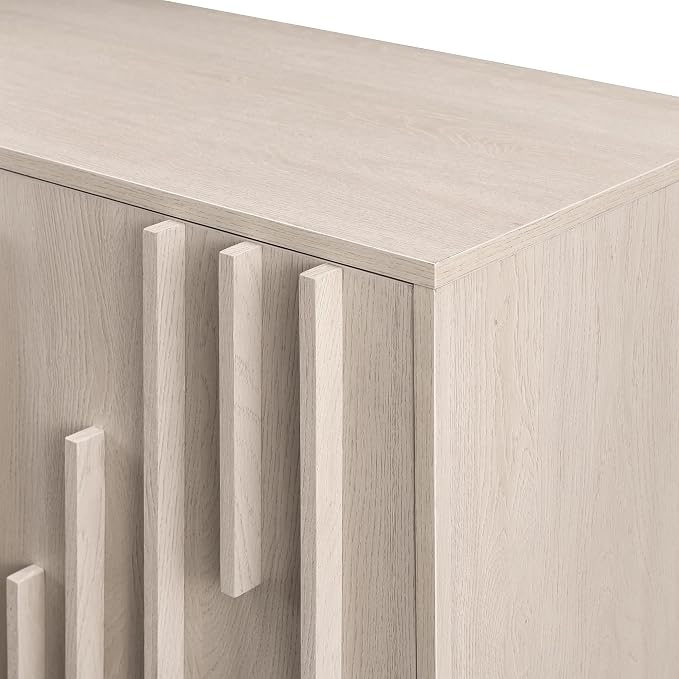 Walker Edison Contemporary Detailed 3-Door Sideboard 55 Inch Ivory Oak - Image 5