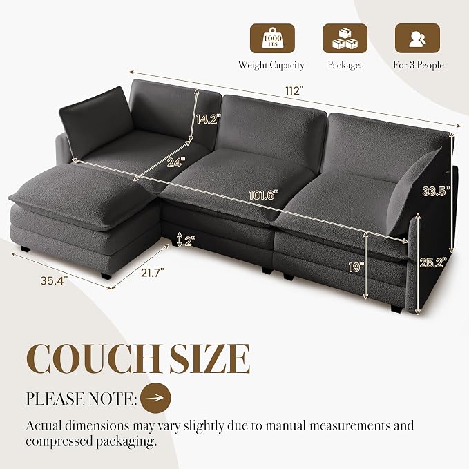 ROWHY 112'' Sectional Cloud Couch - Image 2