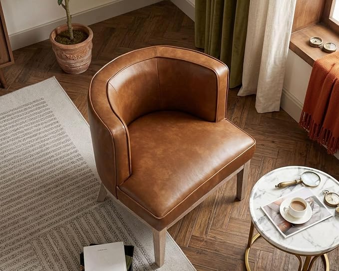 Brown Leather Barrel Chair - Image 3