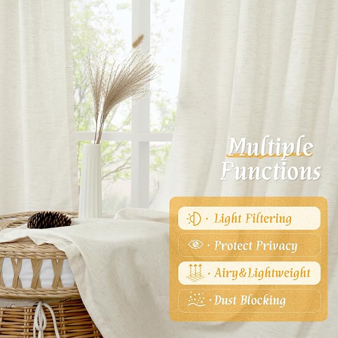LAMIT Natural Linen Blended Curtains 63 Inch - Image 9