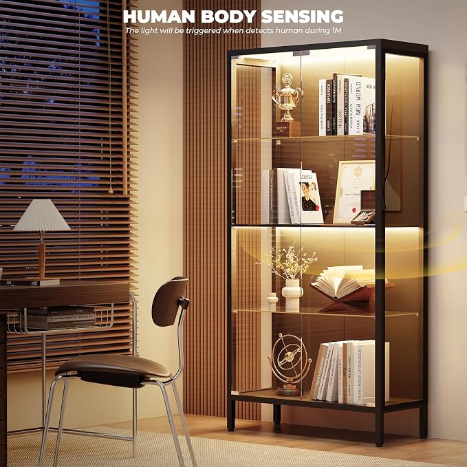 Display Cabinet with Glass Doors, 4-Tier Curio Cabinet with 3 Color Lights - Image 5