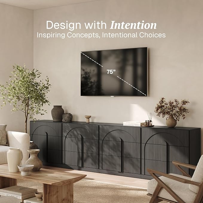 BELLEZE Sideboard Cabinet with 3 Drawers, Large Fluted Sideboard with Storage - Image 3