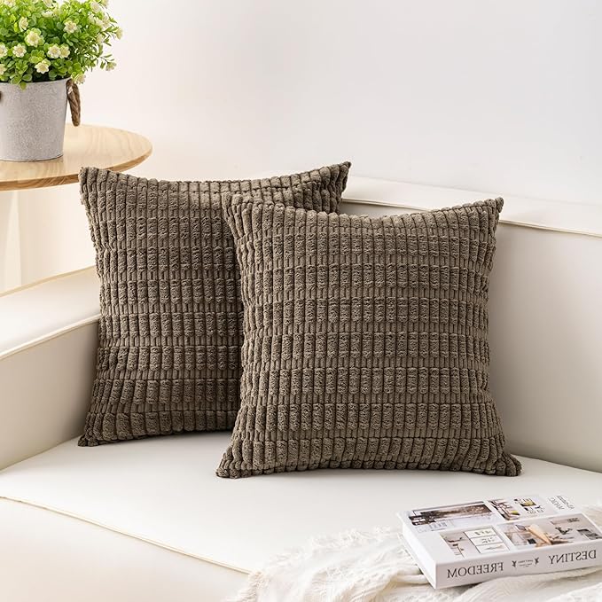 Pack of 2 Corduroy Decorative Throw Pillow Covers 16x16 Inch Soft Striped by Unknown