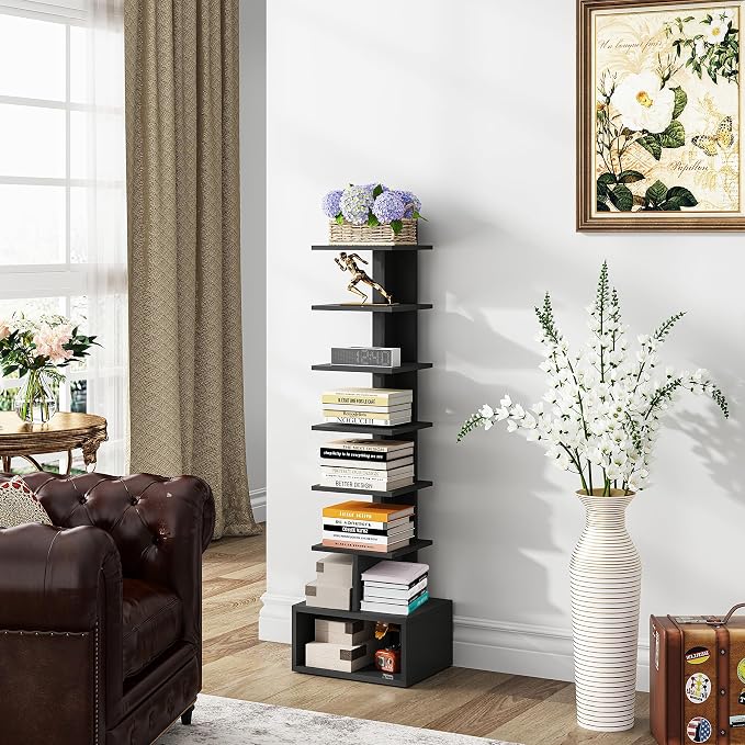 TUTOTAK Narrow Bookshelf, Vertical 8-Tier Bookcase, Spine Book Shelf - Image 7
