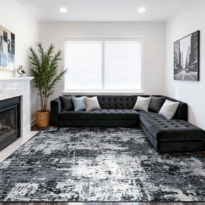 Washable Area Rugs 10'x14' Non-Slip Modern Abstract Soft by RELEANY