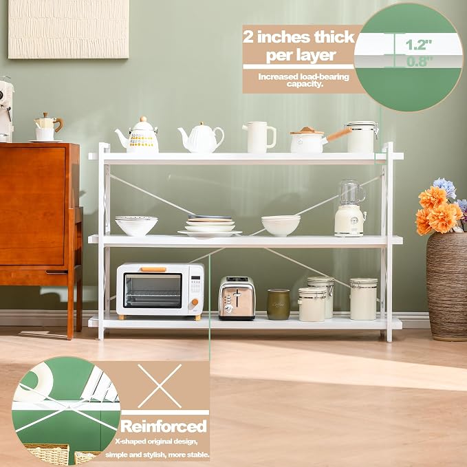 HCHQHS Bookshelf, 3-Tier Long Industrial Bookcase, Freestanding Horizontal - Image 5