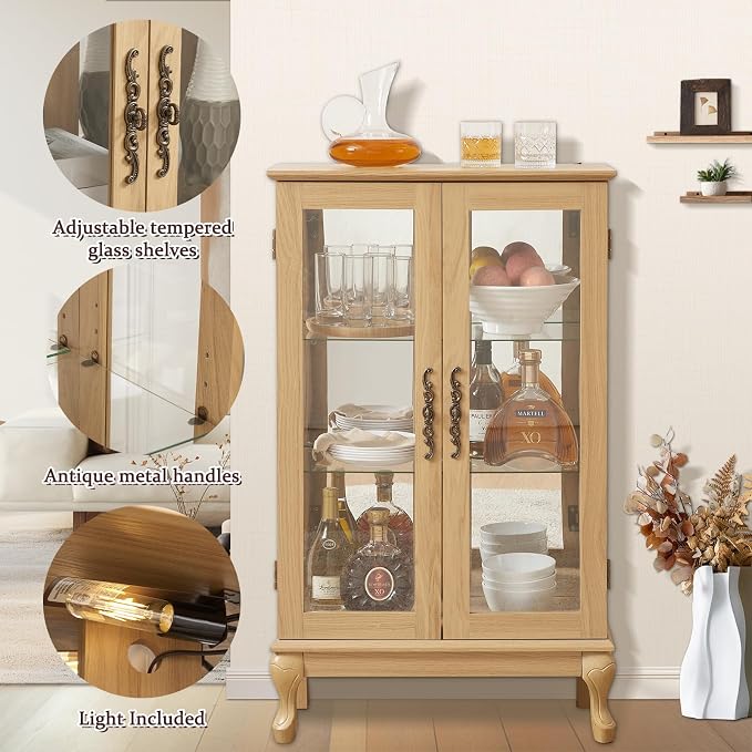 Curio Cabinet with Lighted, Curio Display Cabinet, Glass Display Cabinet with - Image 3