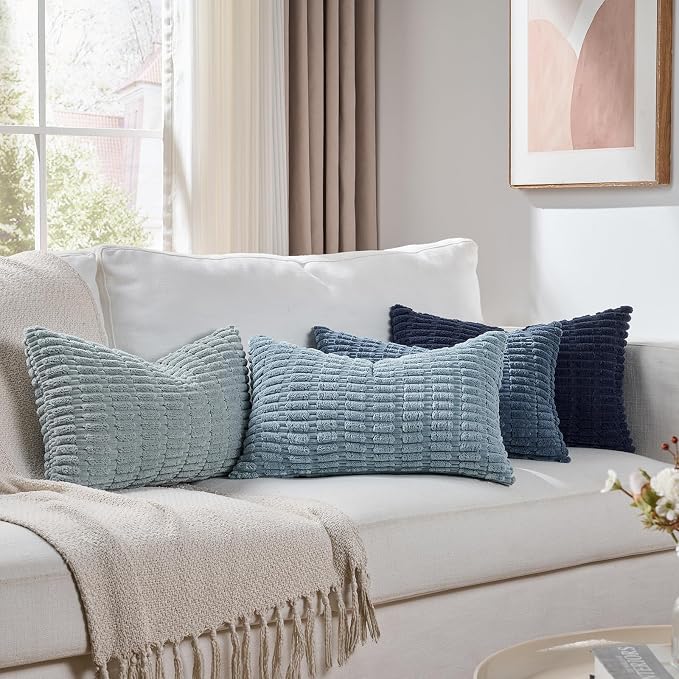Fancy Homi Set of 4 Blue Long Lumbar Rectangle Decorative Throw Pillow Covers by Fancy+Homi