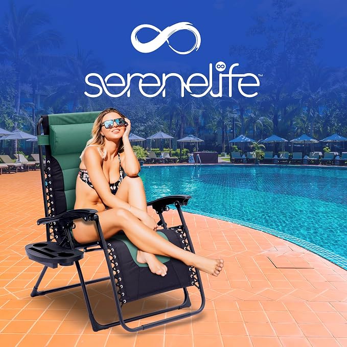 SereneLife Oversized Padded Zero Gravity Lounge Chair, Foldable Outdoor Patio - Image 8