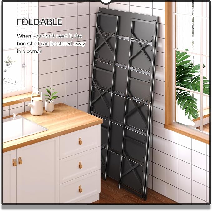 4NM Extra Wide 6 Tiers No Assembly Book Shelves, 61.8" H Folding Bookshelf - Image 4