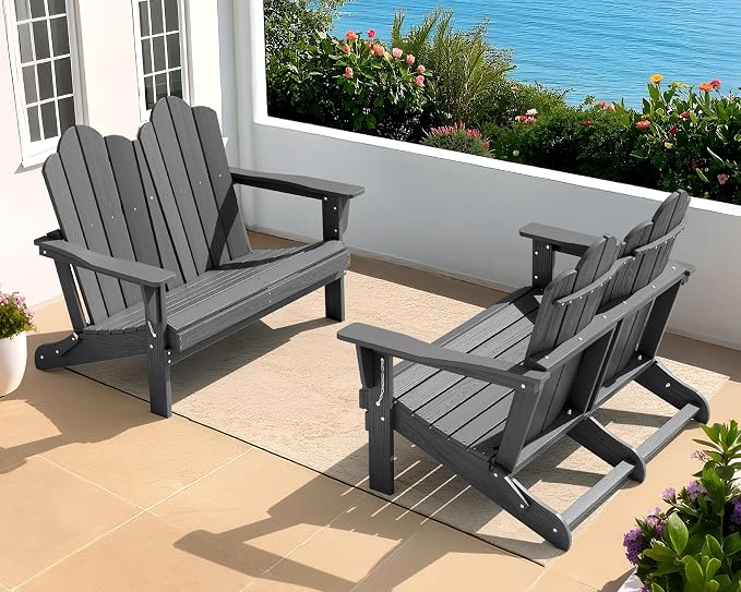 SERWALL Folding Adirondack Bench, HDPE All-Weather Adirondack Loveseat Set of 2 by SERWALL