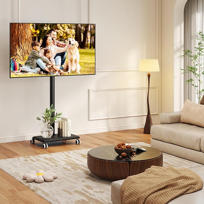 Rfiver Rolling TV Stand for 32 to 55 60 Inch TVs up to 88lbs, Height Adjustable - Image 2