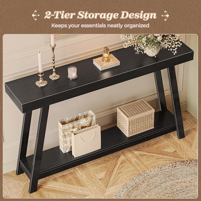 Huuger Console Table with Charging Station, USB-C Port, 2 Tiers Entryway Table - Image 5