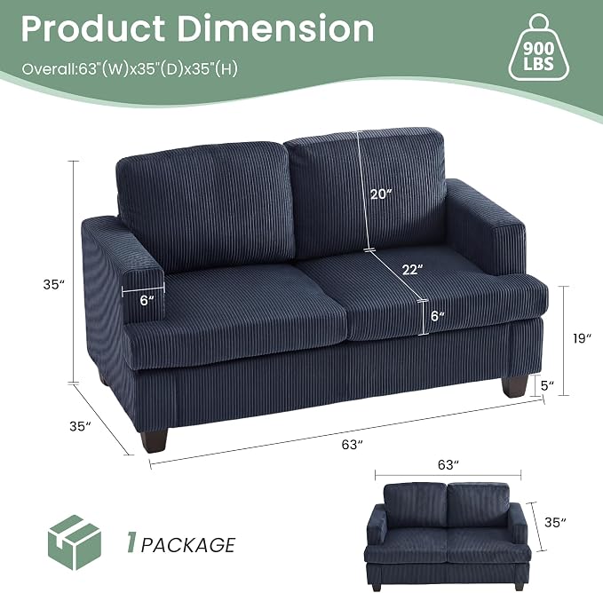 YOUDENOVA Sofa, 63” Comfy Loveseat Sofa - Image 2