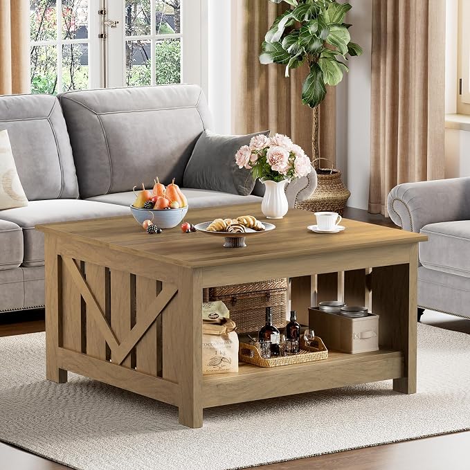 FABATO Lift Top Coffee Table, 31.5" Farmhouse Coffee Tables - Image 6