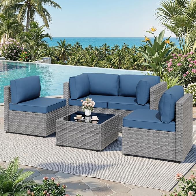 JAMFLY 5-Piece Patio Furniture Set, All-Weather Wicker Outdoor Sectional Sofa - Image 7