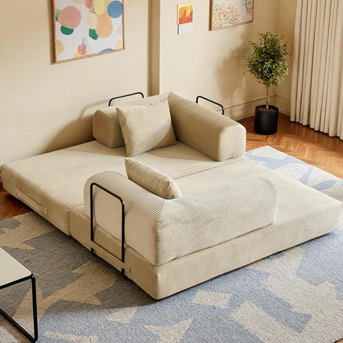 59in Convertible Sofa Bed, Corduroy Boneless Couch Bed, Futon Sleeper Sofa Pull - Image 7