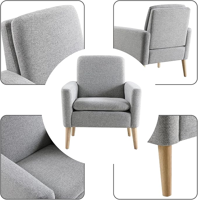 Accent Chair Set of 2 Living Room, Fabric Upholstered Comfy Reading Chair - Image 6