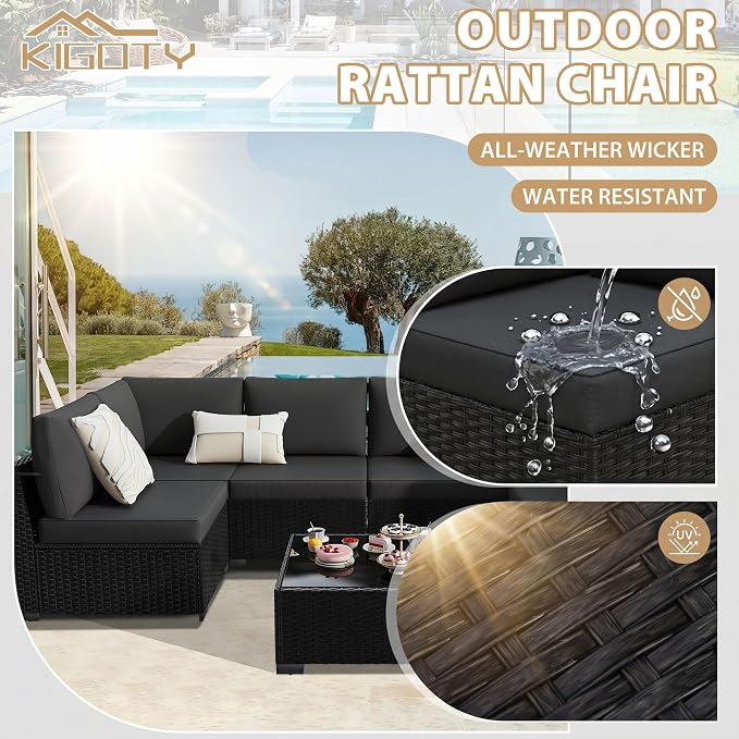 KIGOTY 7-Piece Patio Furniture Set, All-Weather PE Rattan Outdoor Sectional Sofa - Image 8