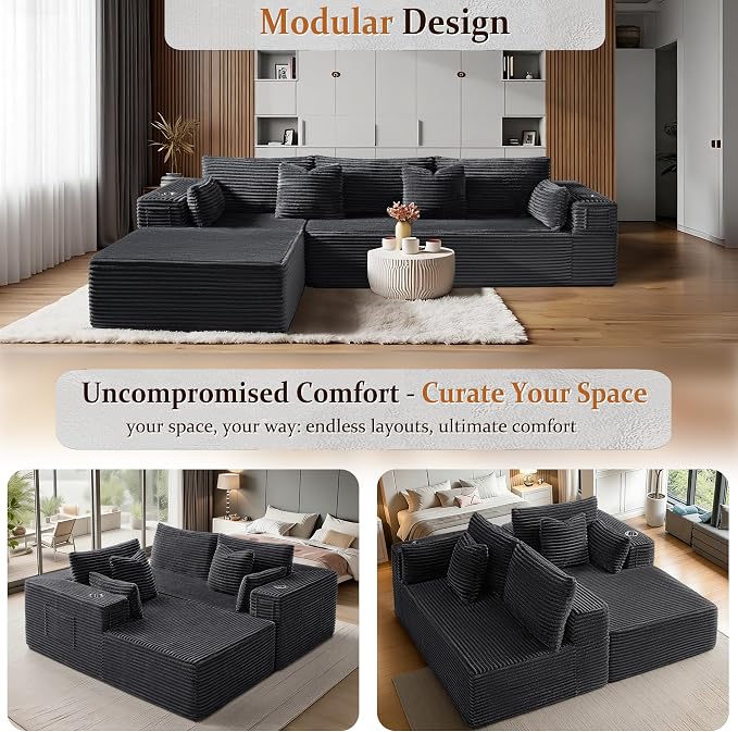 108" Oversized Cloud Sectional Couch, Comfort L Shaped Boneless Couch - Image 6