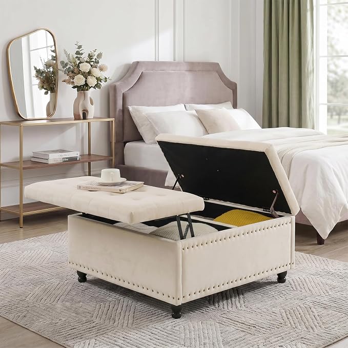 Tbfit Large Square Storage Ottoman Bench, Tufted Upholstered Coffee Table - Image 7