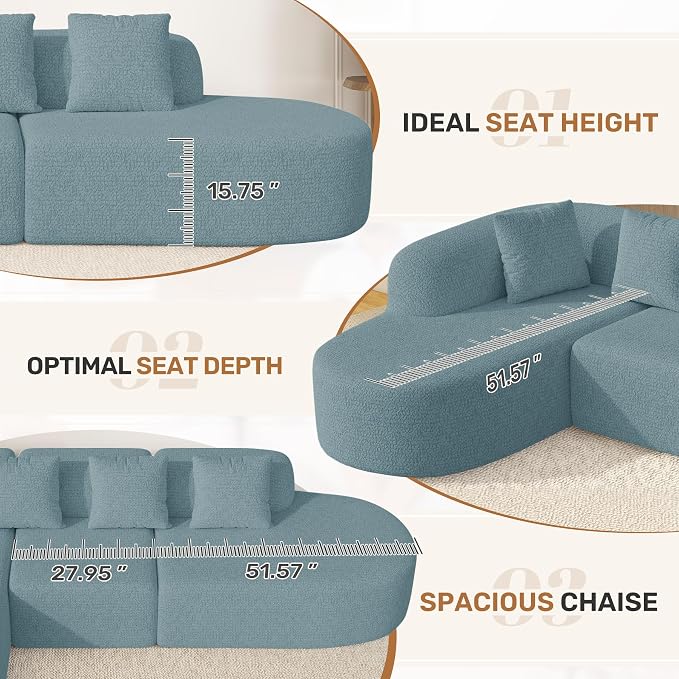 114 Inch Boneless Couches for Living Room, Modern Modular Sectional Sofa - Image 3