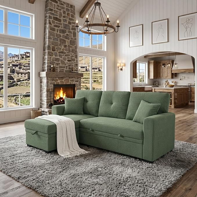 L Shaped Sectional Couch with Storage and Pull Out Bed, 3 Seater Sleeper Sofas - Image 5