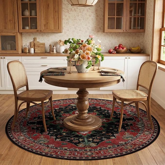 RELEANY Area Rugs Round 6ft Washable Non-Slip, Floral Vintage Distress Print - Image 2