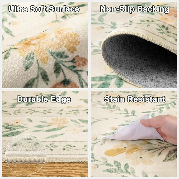 10x14 Area Rugs for Living Room: Floral Washable Rug Vintage Large Soft Boho - Image 6