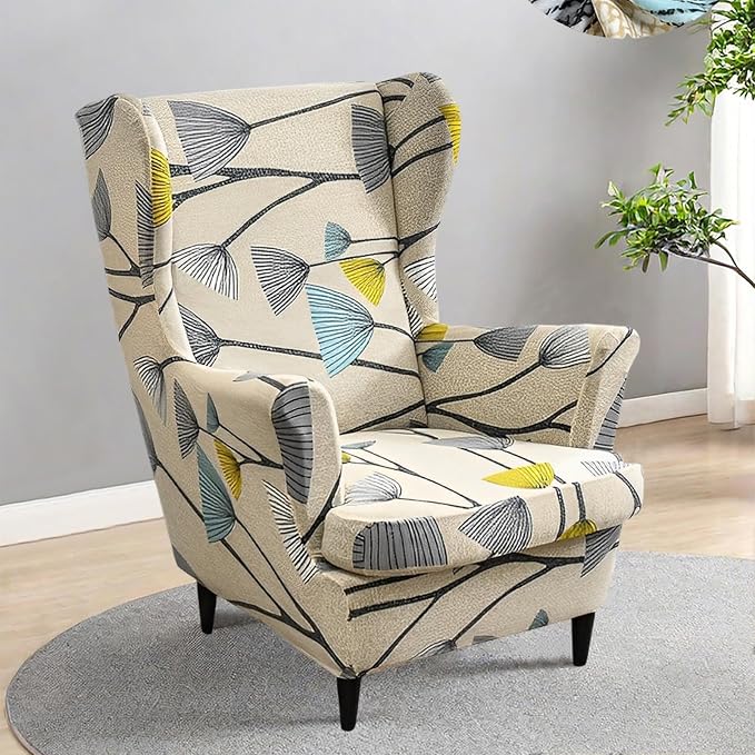 HAOYONG Printed Wingback Chair Covers 2 Pieces Wing Chair Slipcover High - Image 2