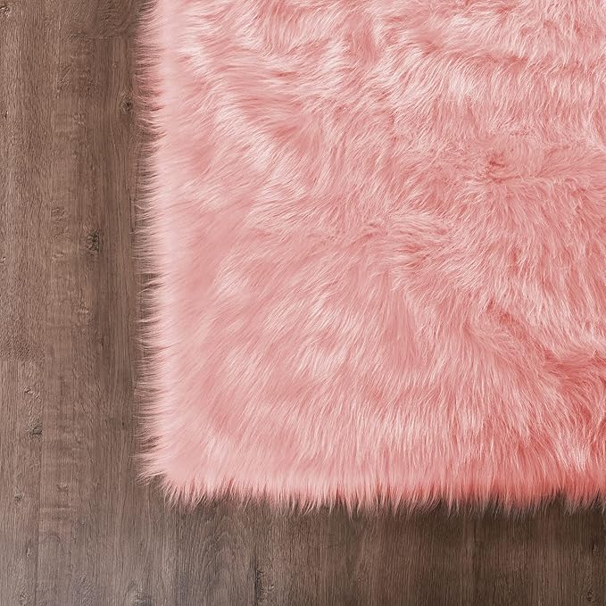 Goolela Pink Fluffy Rug 4x6 Fuzzy Faux Fur Shag Sheepskin Shaggy Rug - Image 6