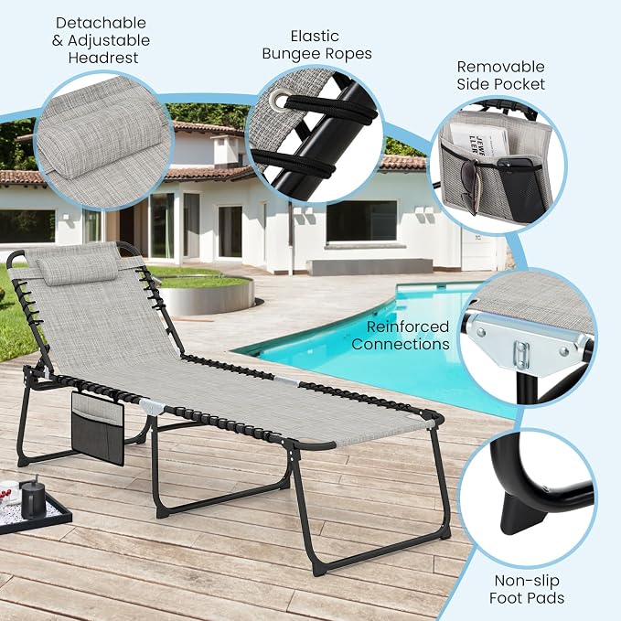 GYMAX Lounge Chair for Outside, 440lbs 27” Oversize Folding Beach Tanning - Image 8
