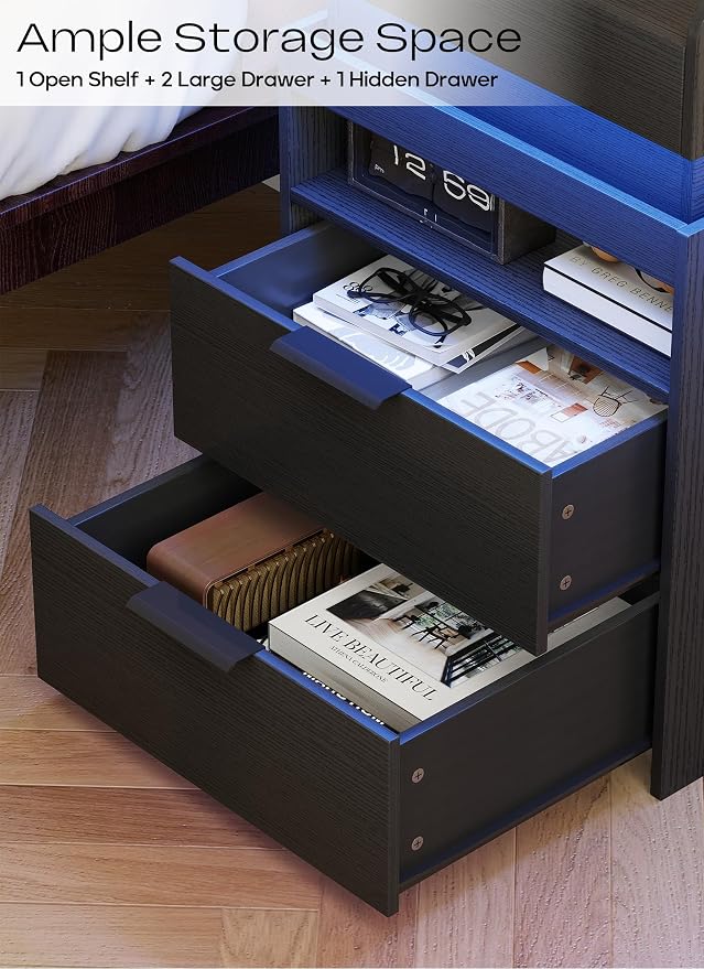 Turosur LED Night Stand with Gun Drawer, Smart Nightstand with Hidden Charging - Image 6