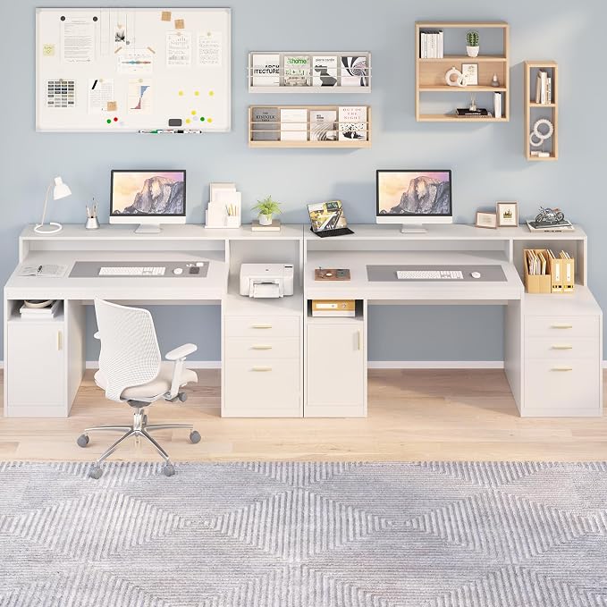 YOMILUVE Computer Desk with 3 Drawer & Storage Shelves, Home Office Desk with - Image 9