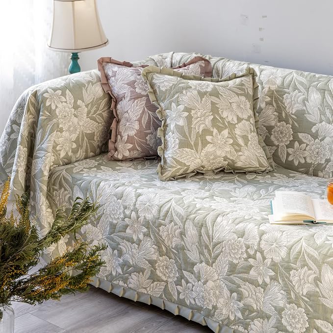 GLORY SEASON Sofa Cover Luxury Jacquard Stylish Embroidery Ruffle, Vintage Sofa - Image 9