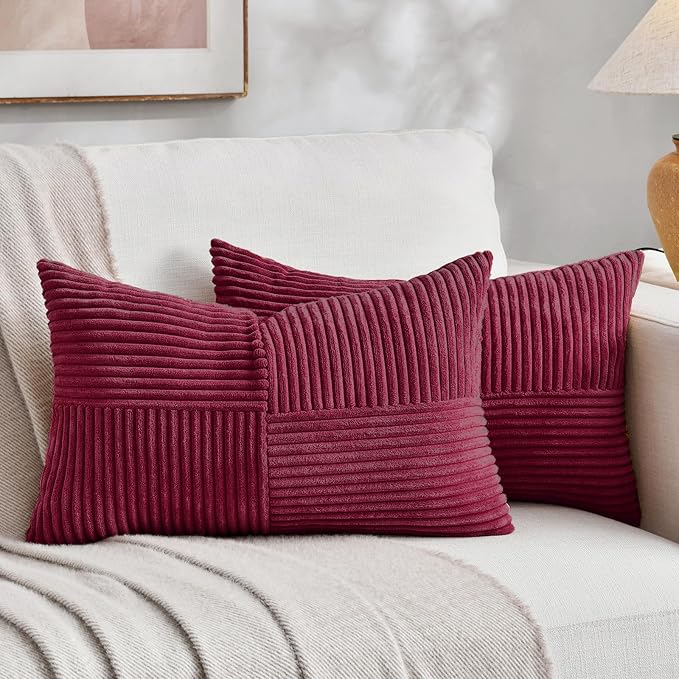 Fancy Homi 2 Packs Burgundy Lumbar Decorative Throw Pillow Covers 16x32 Inch by Fancy+Homi