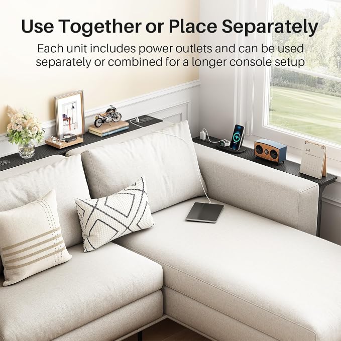 Kitstorack 2-Pack Black Narrow Console Table Behind Couch, Adjustable Height & - Image 7