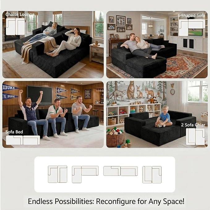 108" Boneless Couch Modular Sectional Sofa, L-Shaped Couch - Image 6