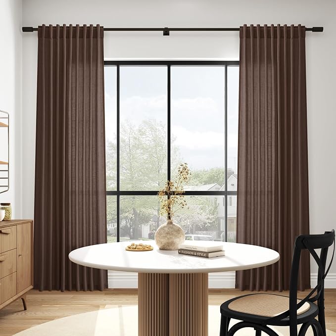 Nanspring Cappuccino Linen Blend Light Filtering Back Tab Curtains 102 Inches - Image 5